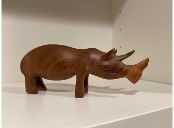 Small 7' W Rhino Wooden Carving