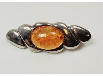 Amber And Sterling Silver Pin
