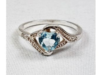 Sterling Silver Ring With Heart Shaped Light Blue Stone