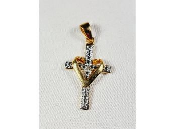 Gold Over Sterling Heart And Cross Pendant