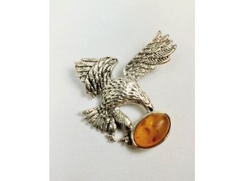 Sterling Silver Amber Eagle Pendant