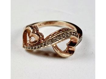 Gold Over Sterling Silver Heart Swoosh Design Ring