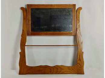 Antique Oak Wash Stand Mirror With Towel Bar