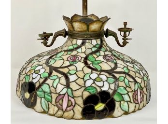 Large Stained Glass Leaded Gas Light Ceiling Fixture Chandelier