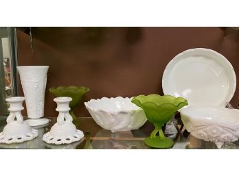 Dealers Lot Of Milk Glass And Green Compotes