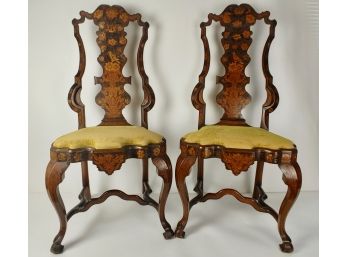 Pair Of 18th C Dutch Marquetry Side Chairs