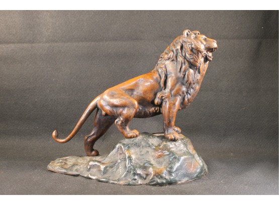 Beautiful Vintage Large Bronze Regal Lion Figurine And Base