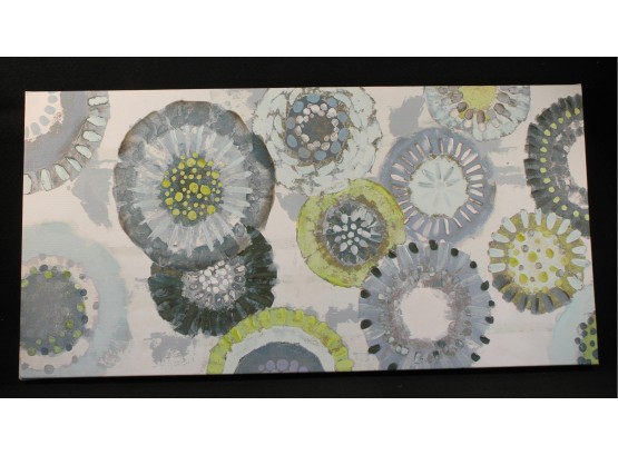 Pretty Floral Abstract Stretch Canvas Over Board - Blues, Grey, Green & White
