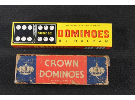 Lot Of Two Vintage Dominoes Sets - One Is Crown And One Halsam - Made In USA