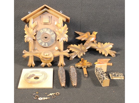 Vintage W. Germany Wood Cuckoo Clock For Repair Or Part