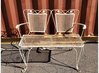 Vintage White Painted Wrought Iron Outdoor Loveseat