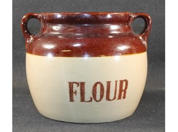 Vintage Monmouth Flour Label Pottery Two Handle Oven Proof /Bean Pot/Crock USA