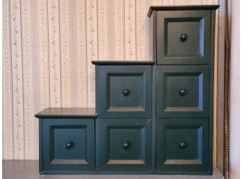 Cute Wood Painted Hunter Green Wood Step Style Cubby Drawers