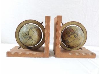 Vintage Wood Globe Bookends
