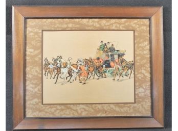 Vintage Framed Western Stagecoach Scene Lithograph