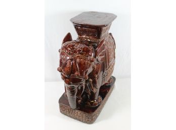 Lovely Vintage Brown Glazed Pottery Elephant Side Table/Garden Seat Lot#2