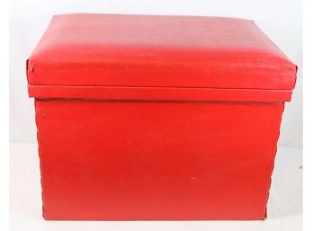 Red Covered Wood Framed Galvanized Box With Padded Seat / Lid