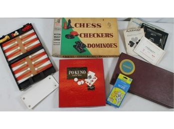 Collection Of Vintage Games With Po-ke-no, Scrabble, Chess, Checkers, Dominoes, Autobridge & More