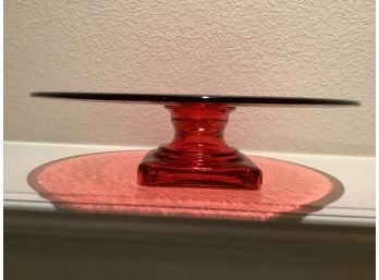 Red Glass Footed Cake Plate 12 X 3.