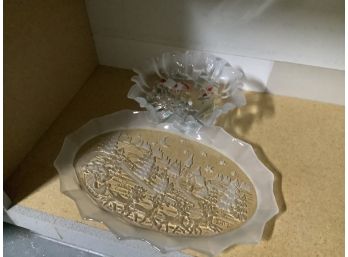 2 Glass Christmas Serving Dishes