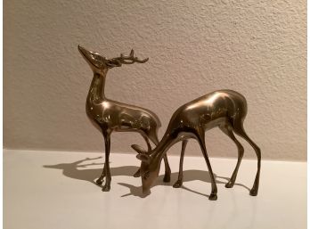 Pair Of Brass Deer. Tallest 8 Inches Tall