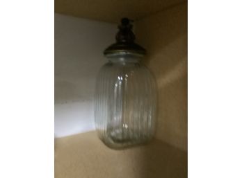 Glass Jar With Metal Top Approximately 12 Inches Tall