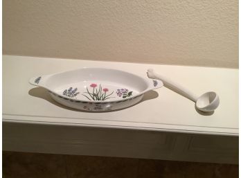 Kent Pottery Oval Serving Dish And Ladle. 13.5 X 6.5.