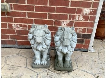 Pair Of Cement Lions 18 Ines Tall