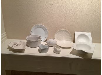 Lot Of 10 White Ceramic Dishes Plates Bowls Etc.
