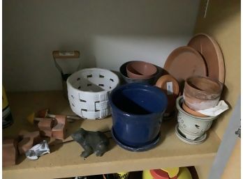 Lot Of Ceramic And Pottery Planters And Gardening Items