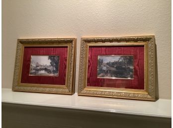 Pair Of Framed And Matted Victorian Meadow Prints  In Gold Frame. 18 X 15