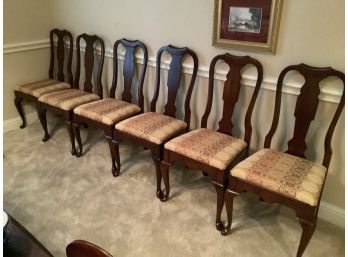 Set Of Six Queen Anne Dining Room Chairs With Slat Backs