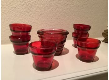 7 Red Candle Votives Small  2.5 T Large 3.5 Tall