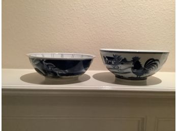 Pair Of Blue And White Pottery Bowls