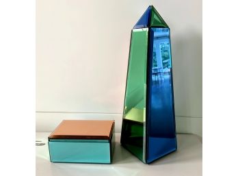 Now House By Jonathan Adler Multi-Colored Mirrored Obelisk And Box