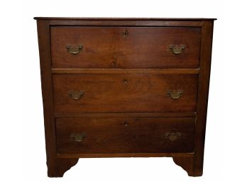 Antique 3-Drawer Nightstand / Chest With Bat Shaped Chippendale Style Brass Drop Handle Drawer Pulls