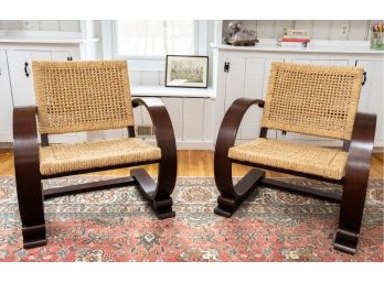 Vintage Mitchell Gold & Bob Williams Bentwood Chairs Having Natural Woven Rope Upholstery  -A Pair