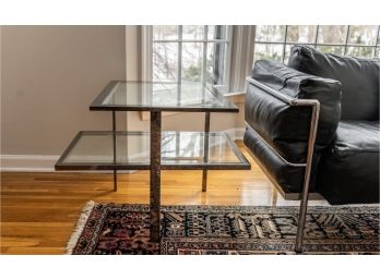 Modern 2-Tier Glass Top End Table In Nickel