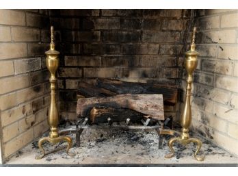 Classic Solid Brass Andirons, Cabriole Legs With Pad Foot Design