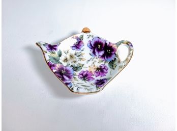 Purple Floral Teapot Teabag Holder Dish