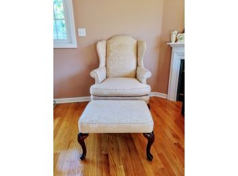 Queen Anne Style - Wing Back Chair With Ottoman -Sherrill Furniture North Carolina