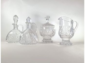 Set Of Oil And Vinegar Decanters- Creamer And Sugar Bowl