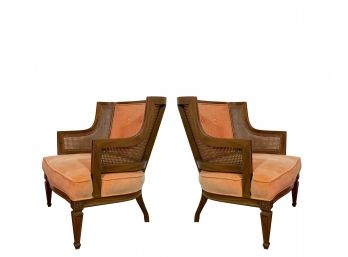 Vintage - Cane Side Velour Upholstered Arm Chairs - Delivery Available