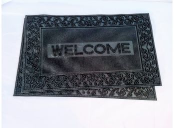Pair Of Black Rubber Outdoor 'Welcome' Mats