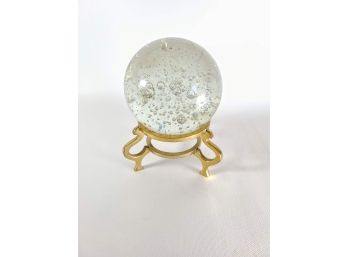 Glass Ball With Bubbles On Gold Toned Stand