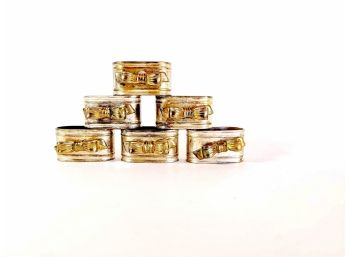 Set Of 6 -Silver Plated Two Tone Napkin Rings