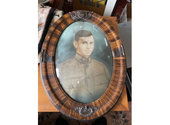WWI Soldier In Patriotic Oval Eagle Frame Antique