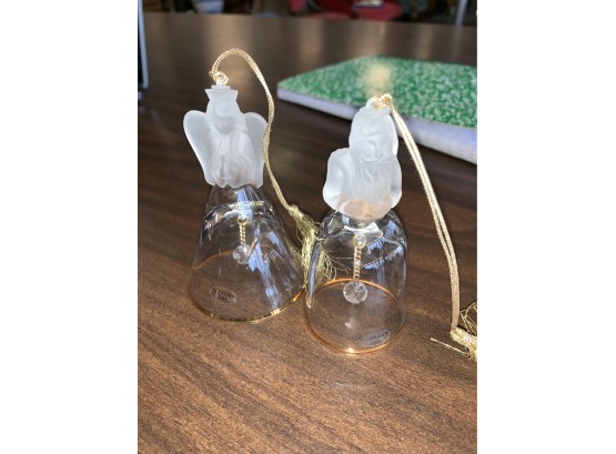 Pair Of Lenox Saint Angel Glass Bells.