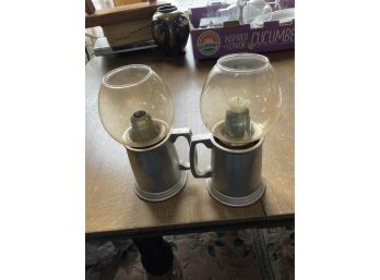 Pair Of Wilton Columbia Pewter Mug Tankards Made Into Candle Holders 9 Tall