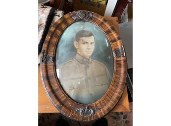 WWI Soldier In Patriotic Oval Eagle Frame Antique